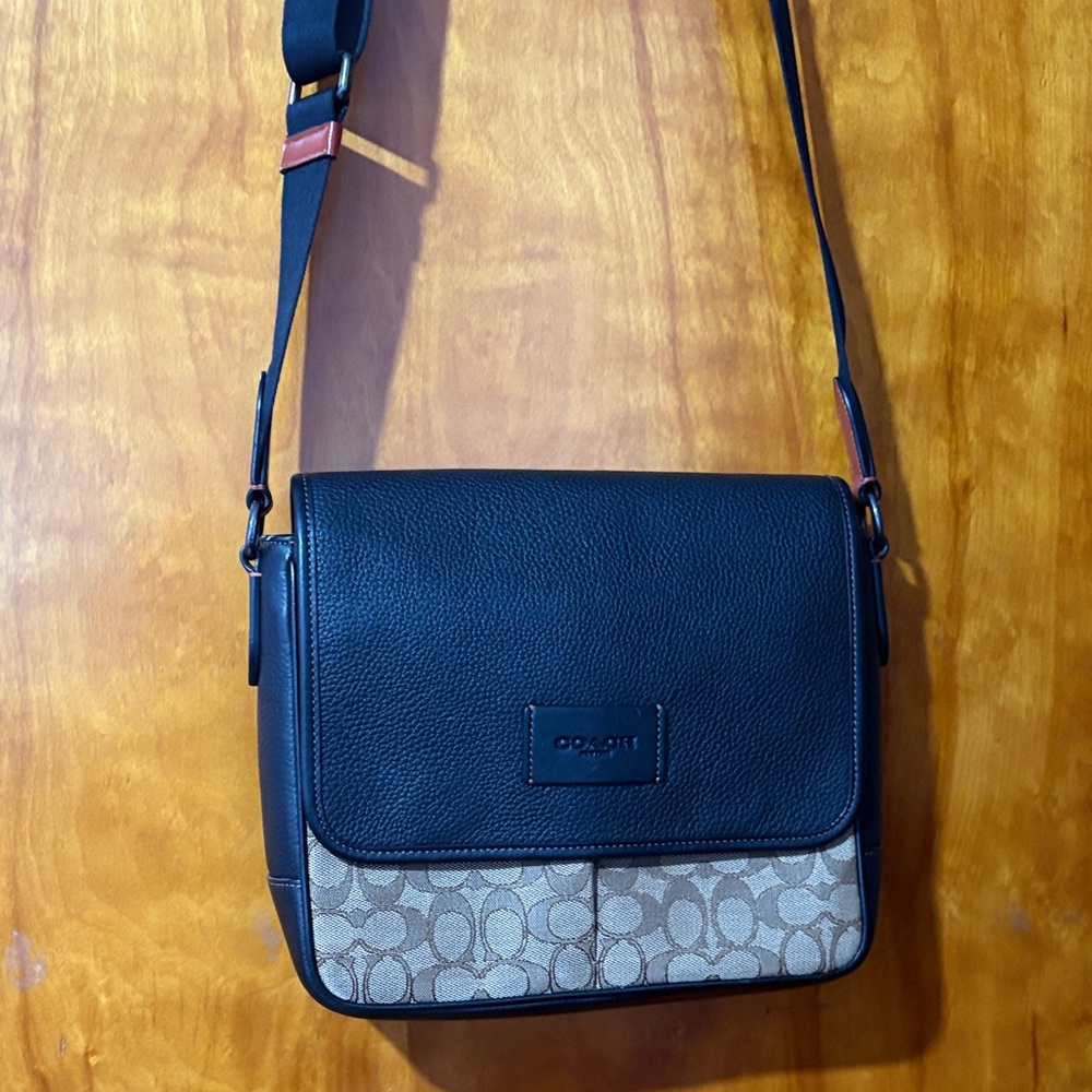 Coach Black and Brown Signature Messenger Bag